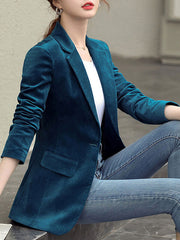 Dlabh blazer velvet buttons with pockets lapel collar women tailor style