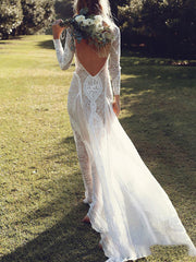 Dlabh long dress for wedding lace backless long sleeves mermaid elegant