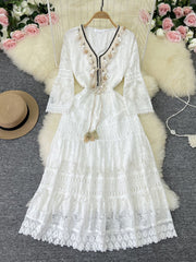 Dlabh long strappy English embroidery bohemian dress