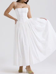 Dlabh long dress with thin straps prom white