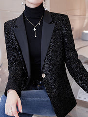 Dlabh shiny sequin blazer with pockets buttons lapel collar woman fashion