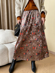 Dlabh long vintage floral printed velvet skirt