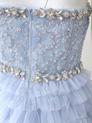 Dlabh long prom dress elegant beading pastel blue tulle