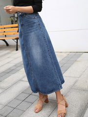 Dlabh Fashion High Waist Pockets Long Denim Skirt