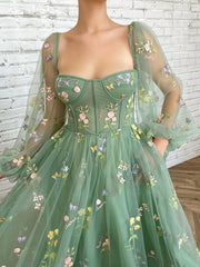 Dlabh long prom dress embroidered strapless long sleeves