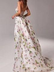 Dlabh long maxi dress floral print strapless side slit