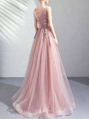 Dlabh Elegant Embroidered Maxi Evening Dress in Pink with Beading and Lace