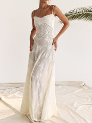 Dlabh long dress with thin straps jacquard elegant white