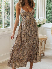 Dlabh long leopard backless dress with thin straps