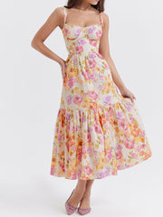 Dlabh mid-length floral print dress with thin straps