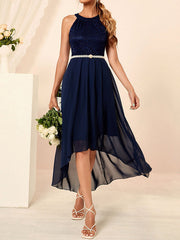 Dlabh bridesmaid dress short front long back navy