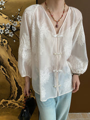 Dlabh 2-In-1 blouse with embroidered Chinese knot button