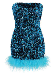 Dlabh mini dress fashion shiny sequin feathers blue