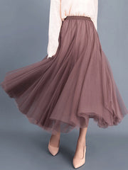 Dlabh long skirt tulle elastic waist for women fashion