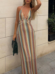 Dlabh long dress with thin straps halter backless fashion