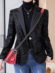 Dlabh shiny sequin blazer with pockets buttons lapel collar woman fashion