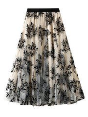 Dlabh long tulle skirt with flowing leaf print women's fashion