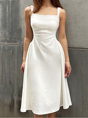 Dlabh mid-length elegant white trapeze dress