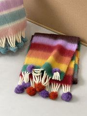 Dlabh rainbow striped mohair scarf with pompoms