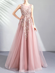 Dlabh Elegant Embroidered Maxi Evening Dress in Pink with Beading and Lace