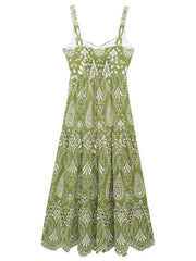 Dlabh green cashmere pattern embroidered long dress