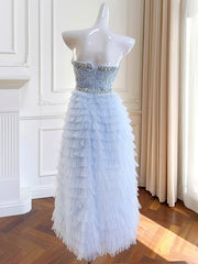 Dlabh long prom dress elegant beading pastel blue tulle