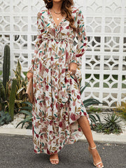 Dlabh long floral printed chiffon dress