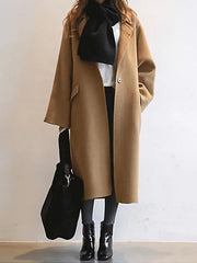 Dlabh long loose wool coat with pockets lapel collar women