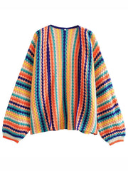 Dlabh women's loose casual rainbow striped cardigan