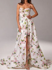 Dlabh long maxi dress floral print strapless side slit