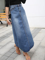 Dlabh Fashion High Waist Pockets Long Denim Skirt