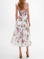 Dlabh mid-length floral printed chiffon dress