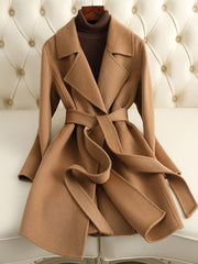 Dlabh wool coat with belt lapel collar women elegant christmas